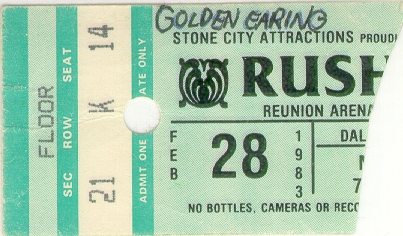 Rush with Golden Earring show ticket Dallas - Reunion Arena February 28 1983
